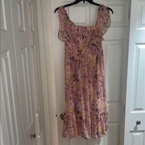 Francesca's Collections Pink Floral Midi Dress